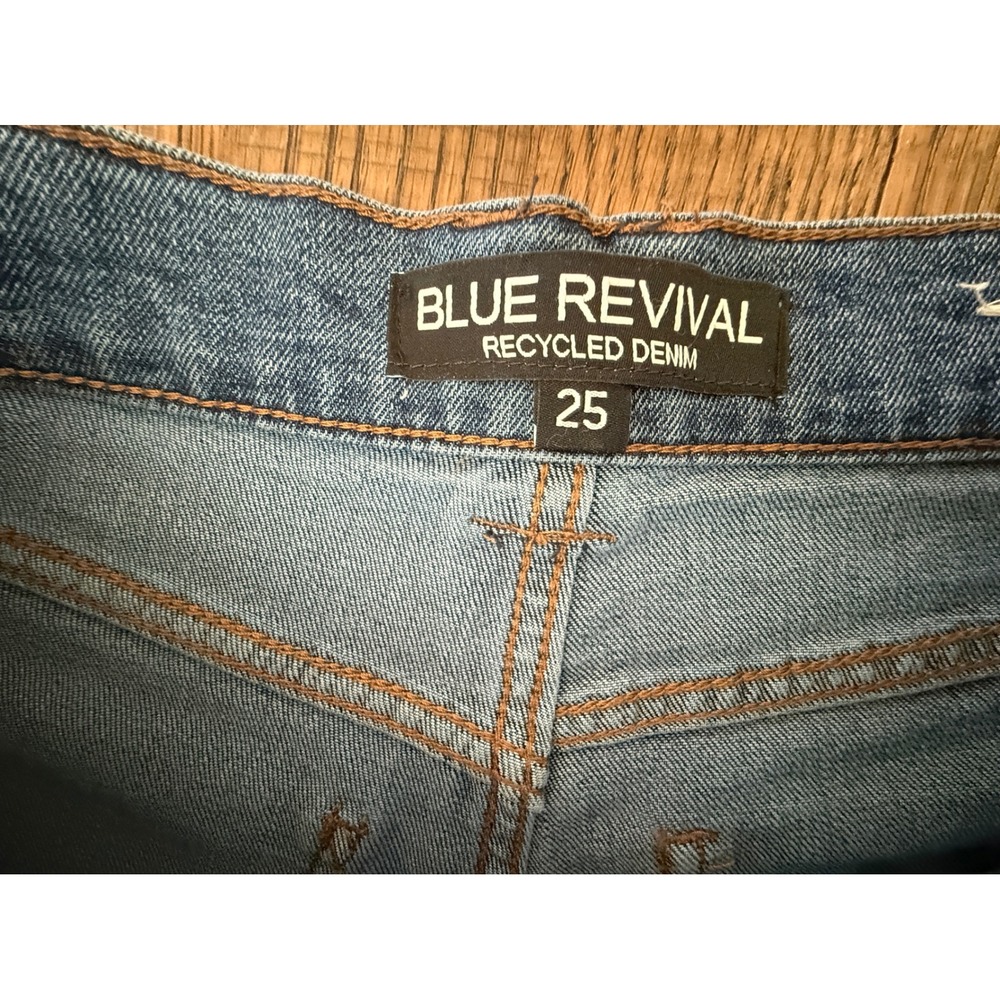 Blue Revival Recycled Denim Wide Leg Cuffed Seam Front Jeans Medium Wash Size 25 - Picture 6 of 8